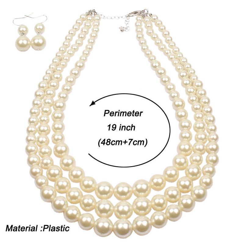 Triple‑Strand Cream Imitation Pearl Jewelry Set‑Vintage Multi‑Layer Necklace