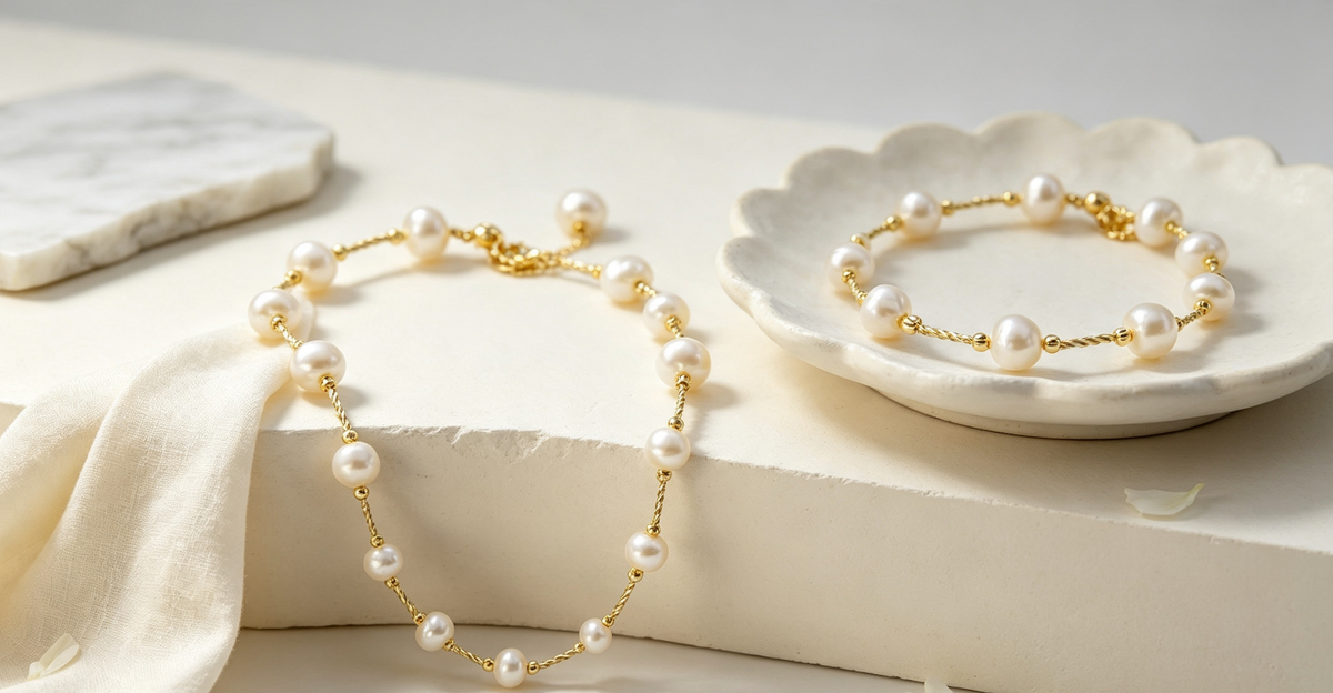 Irregular Pearl Bracelet with Twisted Gold Chain – Vintage Texture