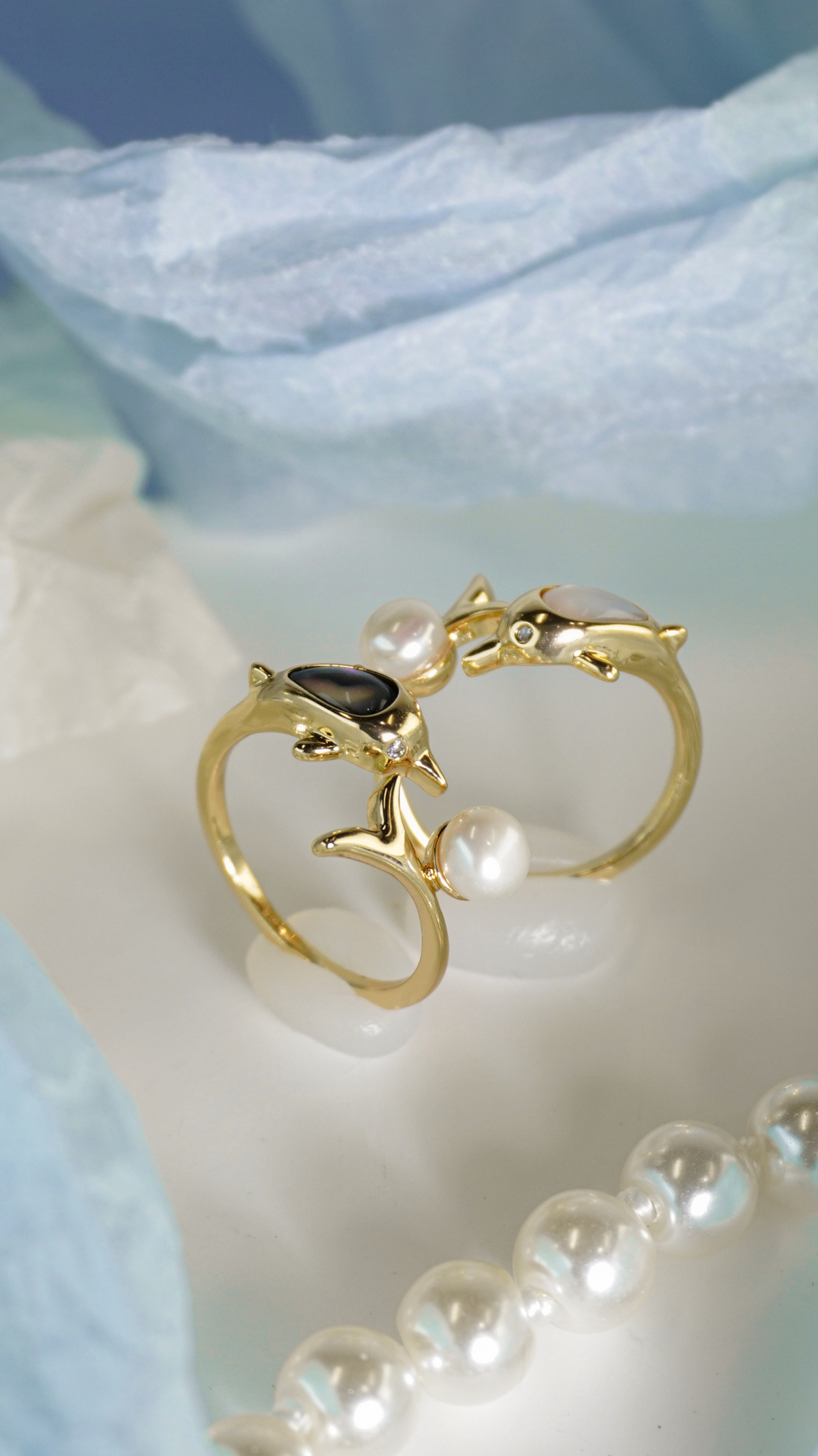 Dolphin Ring – Ocean-Inspired,Stackable Summer Style with Pearl Accent