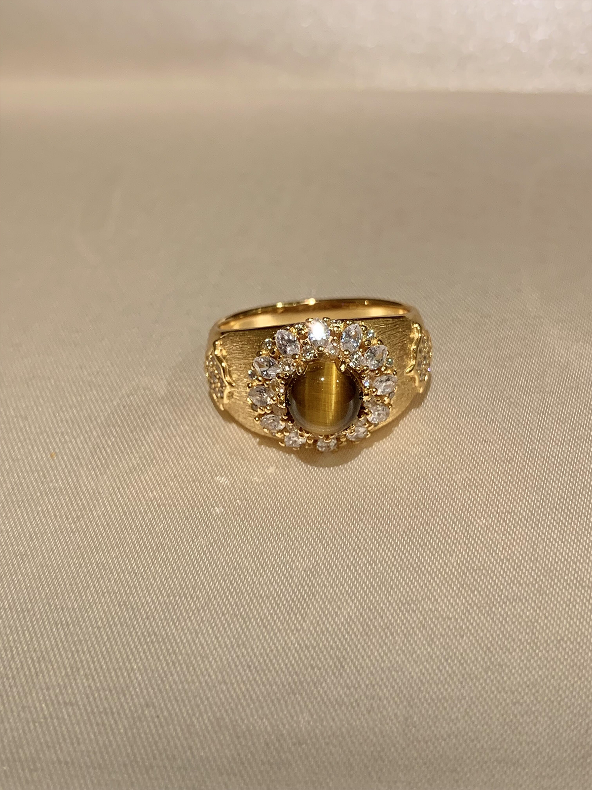 Vintage Brushed Gold Tiger Eye Ring  | Energy Stone Band