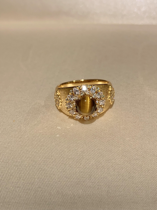Vintage Brushed Gold Tiger Eye Ring  | Energy Stone Band