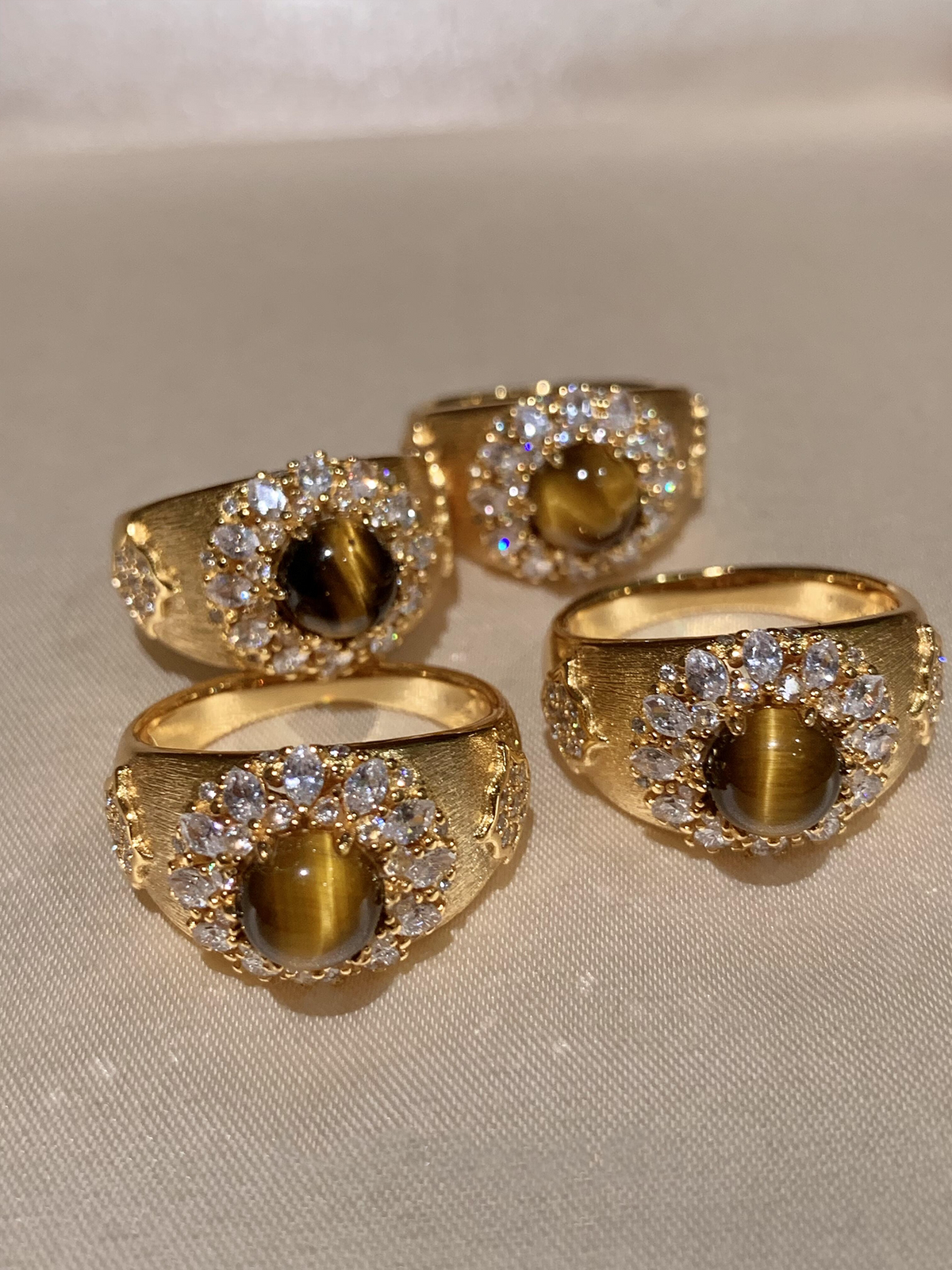 Vintage Brushed Gold Tiger Eye Ring  | Energy Stone Band