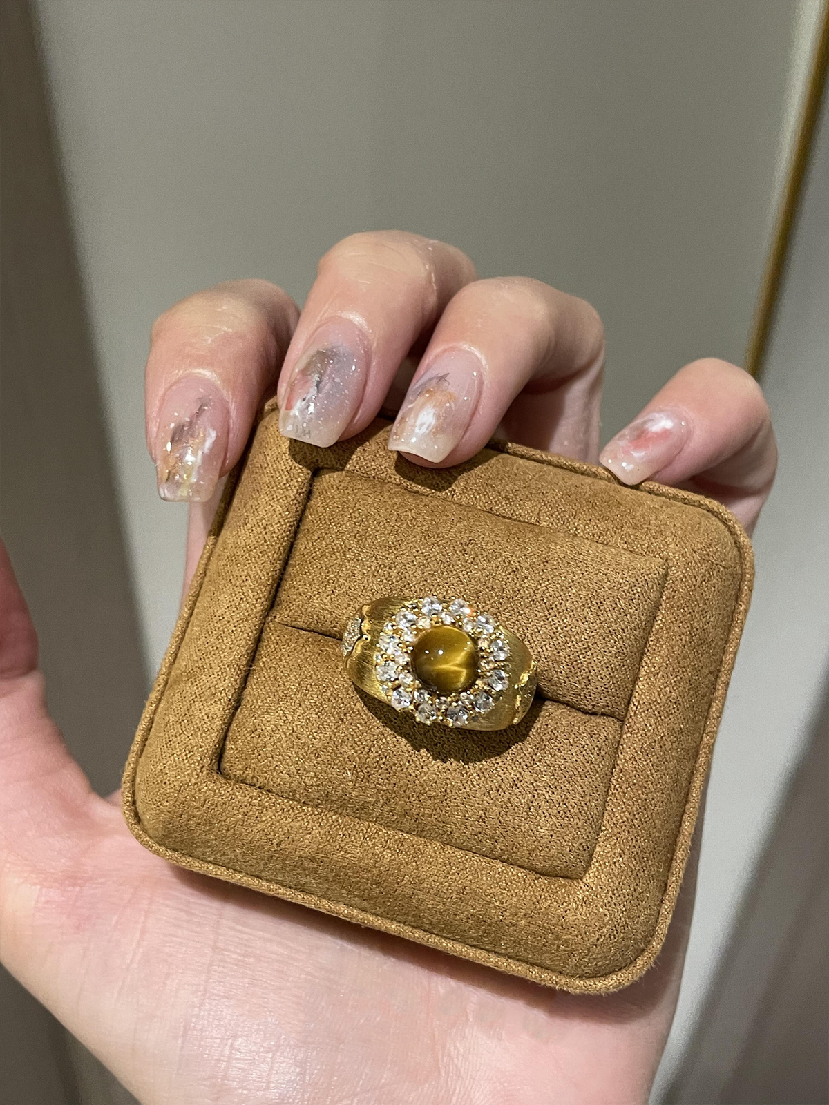 Vintage Brushed Gold Tiger Eye Ring  | Energy Stone Band