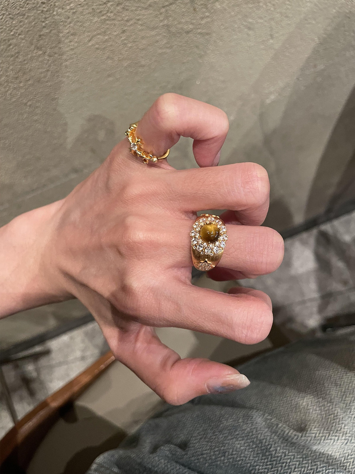 Vintage Brushed Gold Tiger Eye Ring  | Energy Stone Band