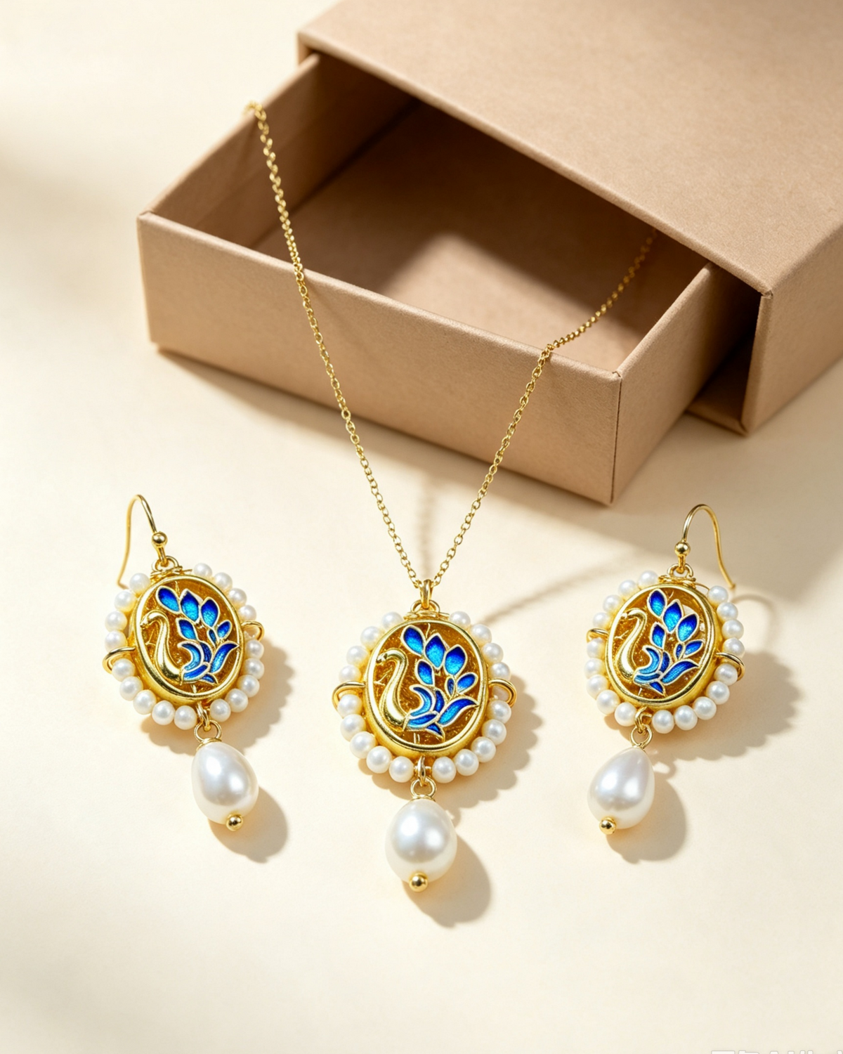 Graceful Swan Pearl Necklace – Vintage Enamel Pendant with Seed Pearl Frame