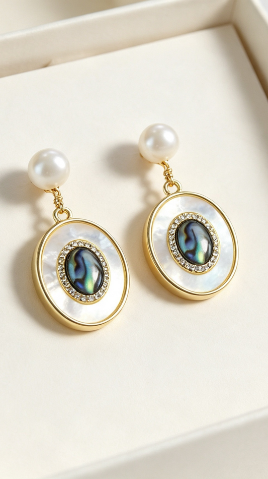 Romantic Vintage Pearl Drop Earrings | Double Shell & Gold Pave Center