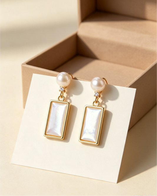 Rectangular Pearl Drop Earrings – Quiet Luxury for Daily Wear