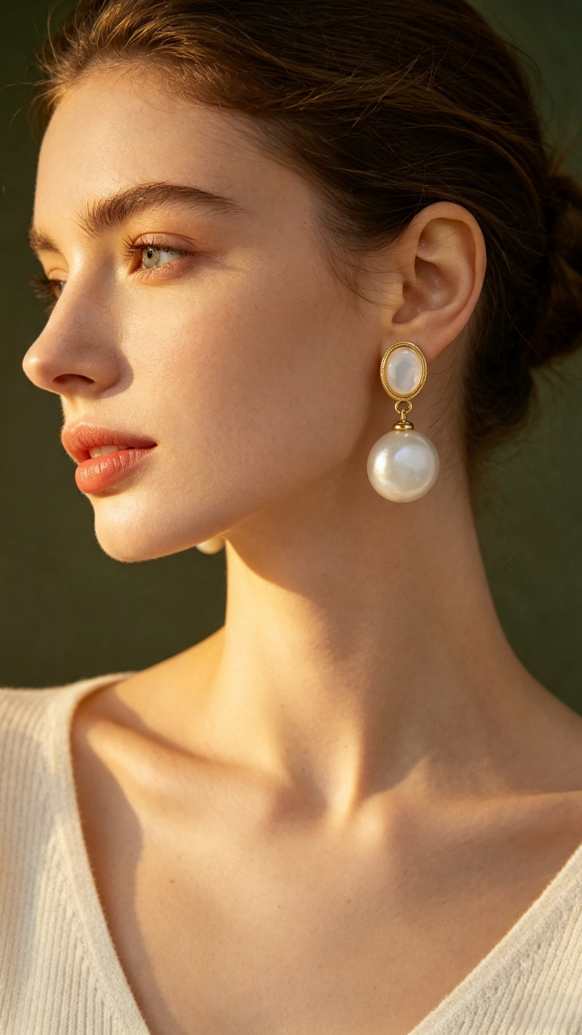 French Vintage Pearl Drop Earrings | Elegant Oval Shell Studs with Round Pearl Dangle