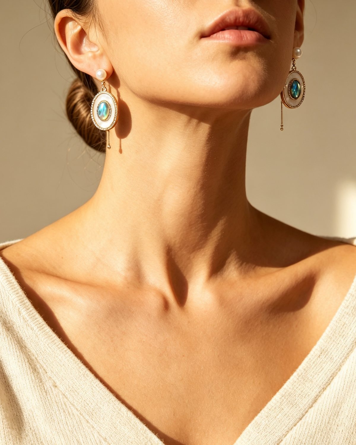 Romantic Vintage Pearl Drop Earrings | Double Shell & Gold Pave Center