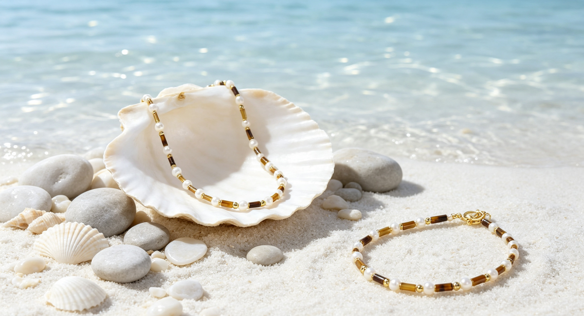 Tiger Eye Bead Necklace & Bracelet Set – Minimalist Stacking Style