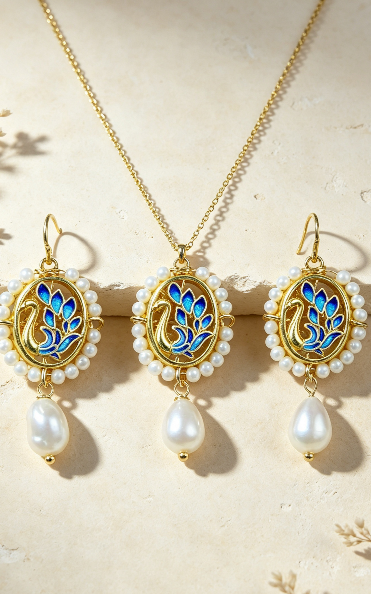 Graceful Swan Pearl Necklace – Vintage Enamel Pendant with Seed Pearl Frame