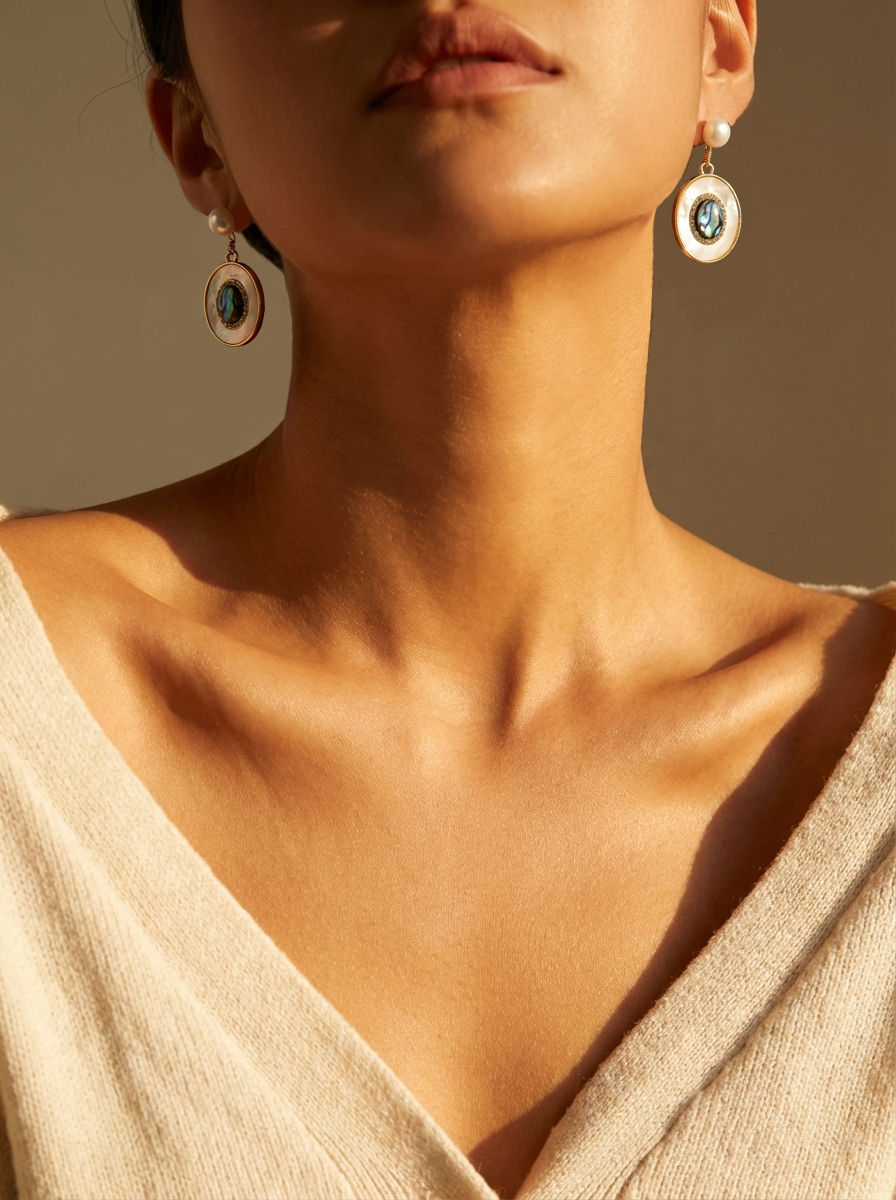 Romantic Vintage Pearl Drop Earrings | Double Shell & Gold Pave Center