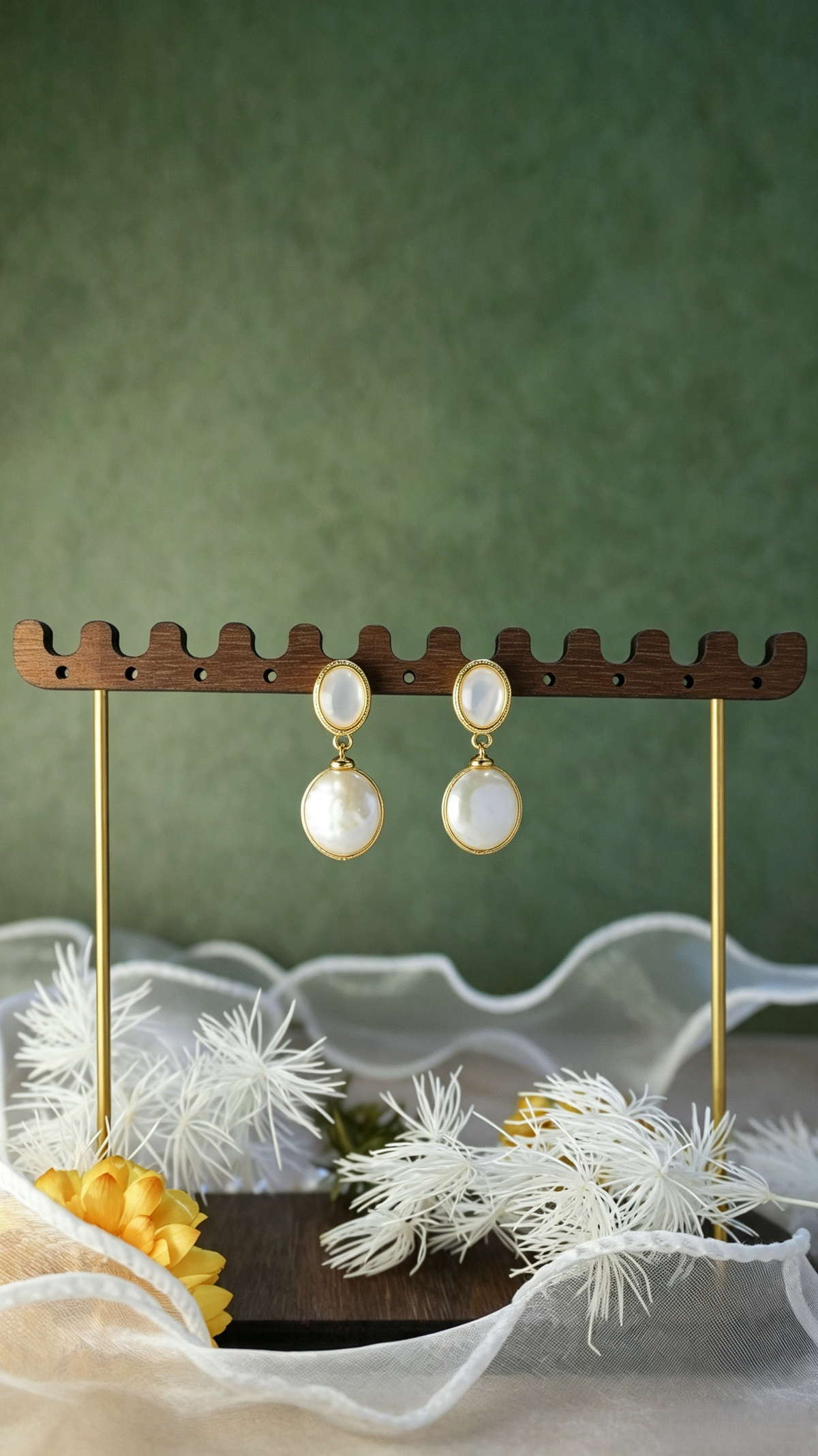 French Vintage Pearl Drop Earrings | Elegant Oval Shell Studs with Round Pearl Dangle