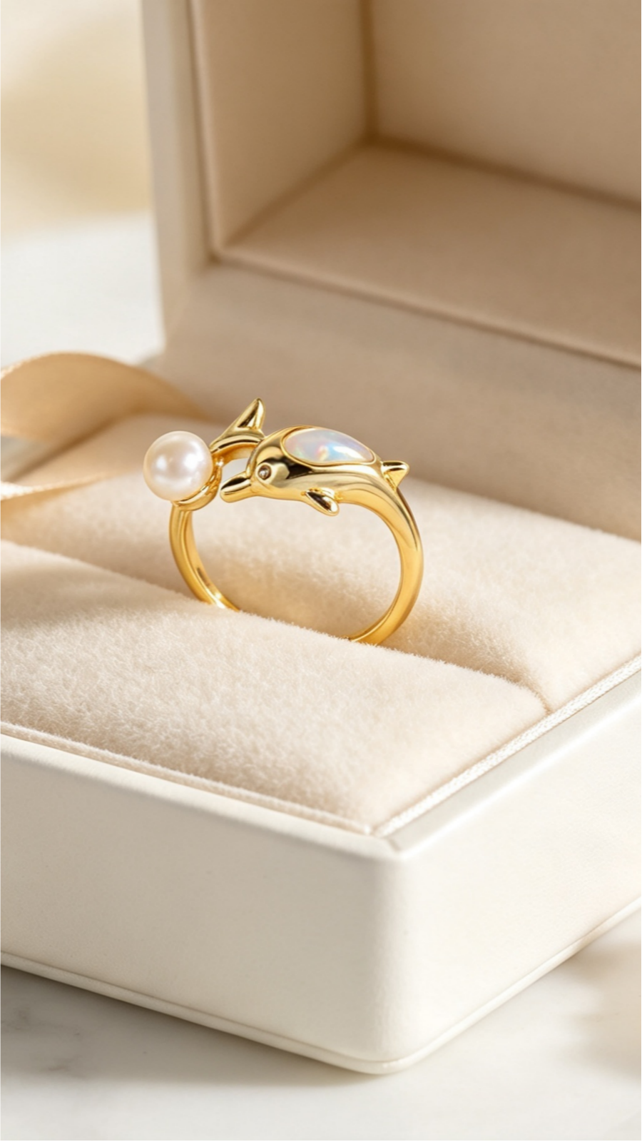 Dolphin Ring – Ocean-Inspired,Stackable Summer Style with Pearl Accent