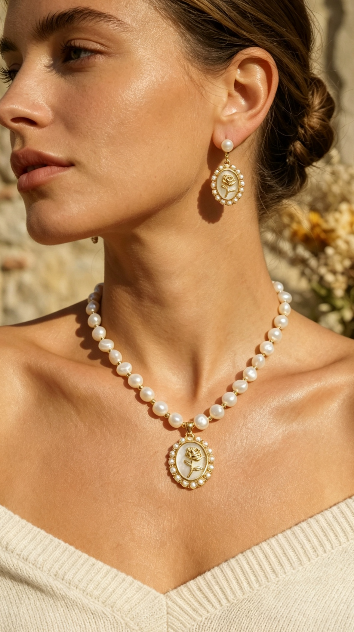 The Romantic Rose & Pearl Matching Set – Vintage Charm for Effortless Everyday Elegance