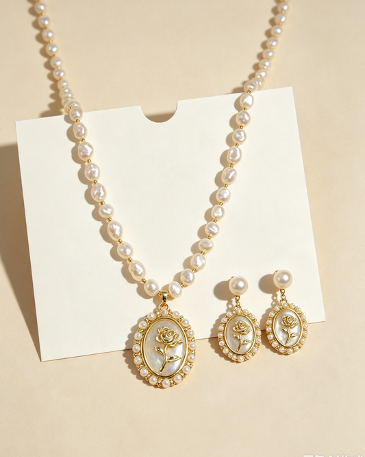 The Romantic Rose & Pearl Matching Set – Vintage Charm for Effortless Everyday Elegance