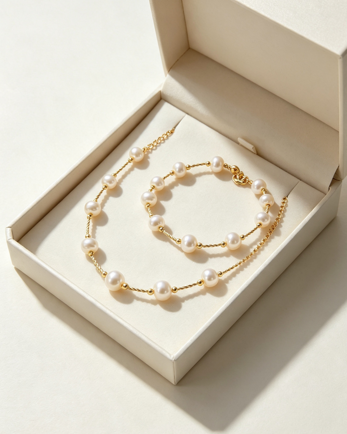 Irregular Pearl Bracelet with Twisted Gold Chain – Vintage Texture