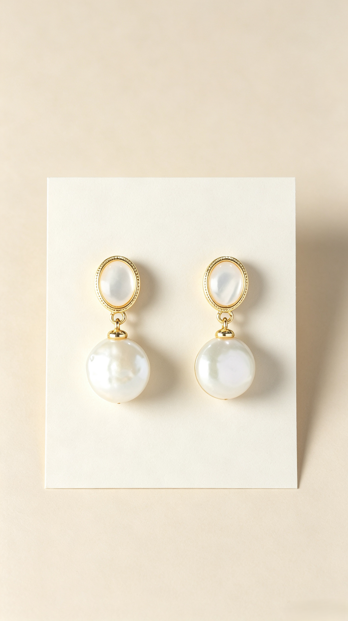 French Vintage Pearl Drop Earrings | Elegant Oval Shell Studs with Round Pearl Dangle