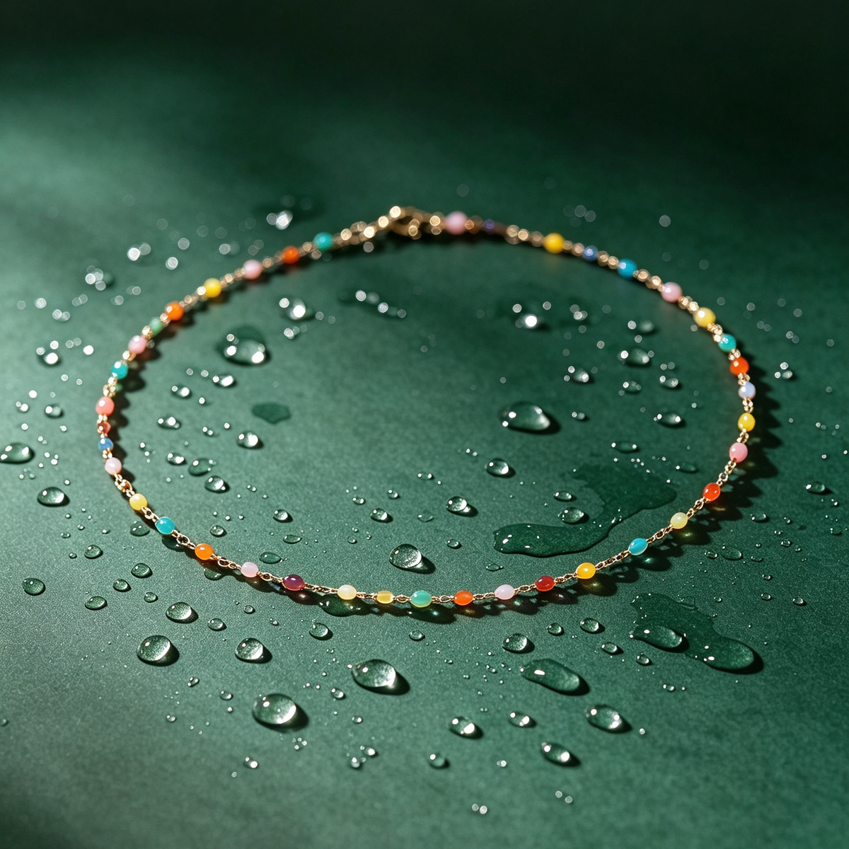 Colorful Beaded Choker Necklace | Dainty Gold Chain with Rainbow Enamel Beads