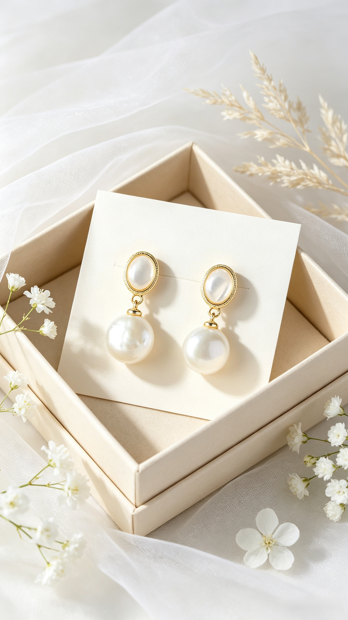 French Vintage Pearl Drop Earrings | Elegant Oval Shell Studs with Round Pearl Dangle