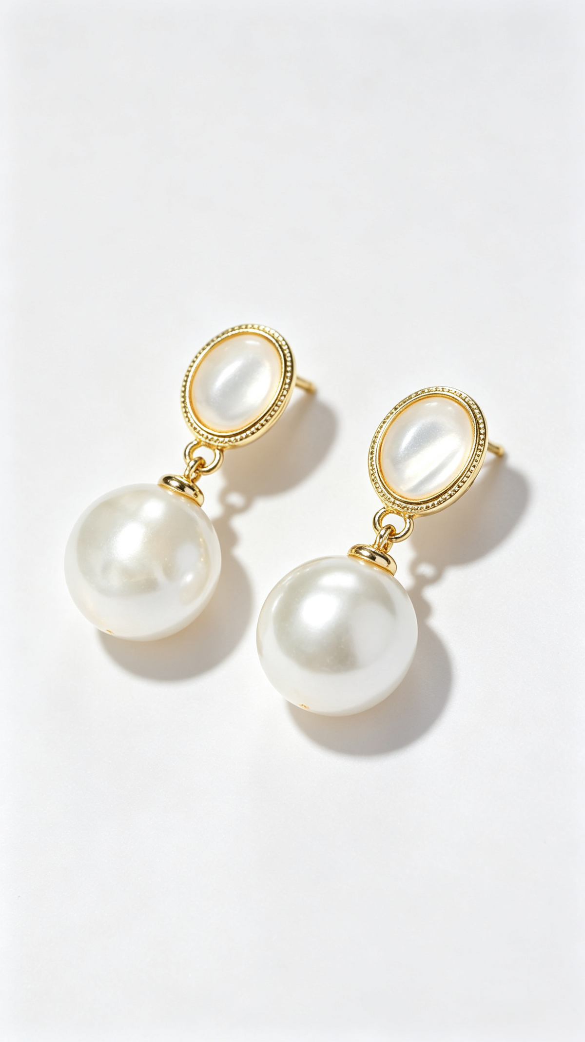French Vintage Pearl Drop Earrings | Elegant Oval Shell Studs with Round Pearl Dangle