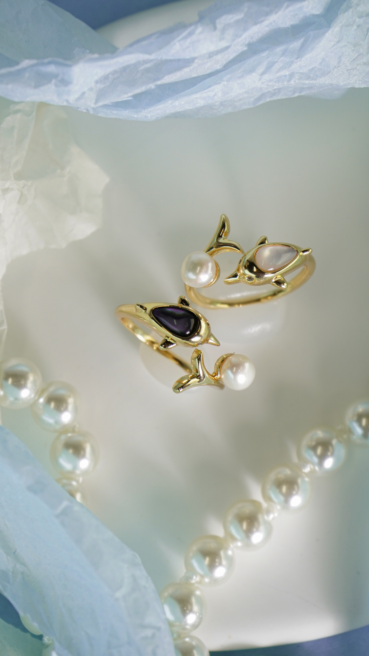 Dolphin Ring – Ocean-Inspired,Stackable Summer Style with Pearl Accent